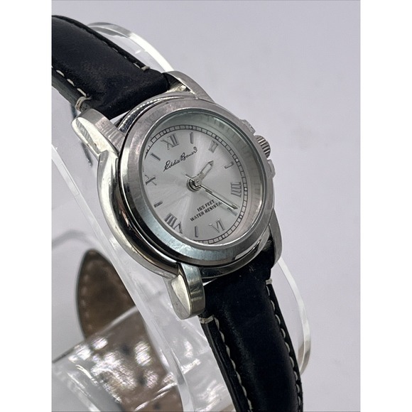 Eddie Bauer Women's Quartz Watch Black Leather Band 28mm Case- New Battery - Picture 2 of 8